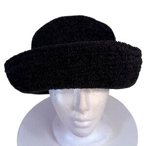 Arlin Black Fuzzy Bucket Hat Fuzzy Boucle Wide Rolled Brim Plush Winter VTG